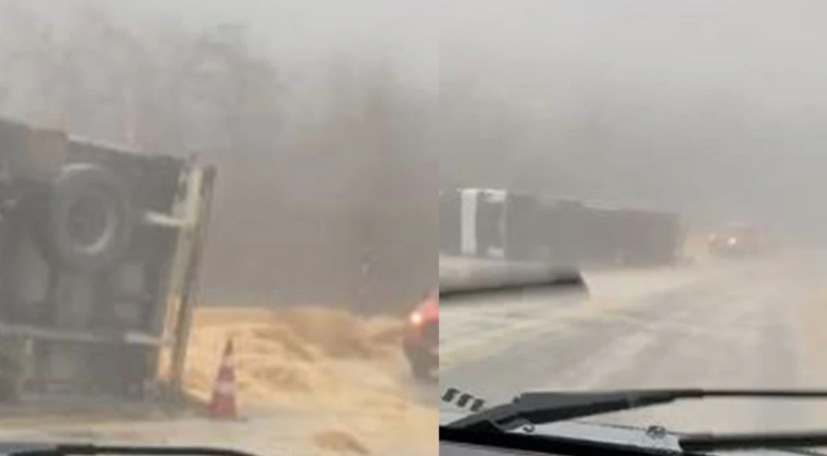 Akşehir Yalva&ccedil; yolunda tır yan yattı